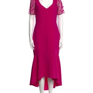 Elegant Theia Designer Dress with Beaded Sleeves